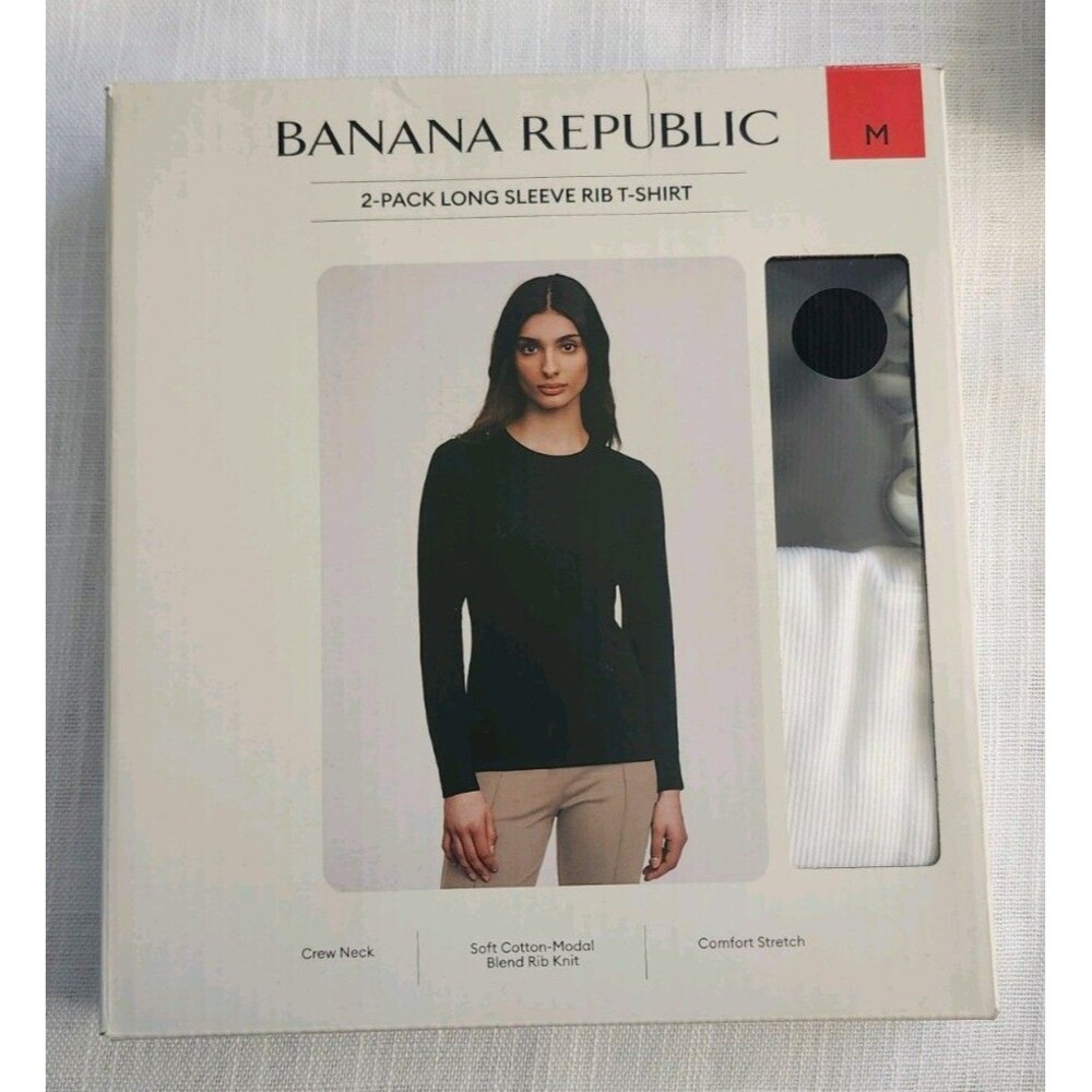 Banana Republic Women’s Ribbed Crewneck T-Shirt Long Sleeve 2-Pack Size M NWT B4